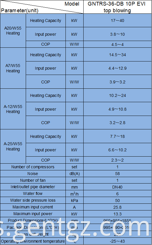 Gent 10p Evi Top Blowing Heat Pump Water Heater